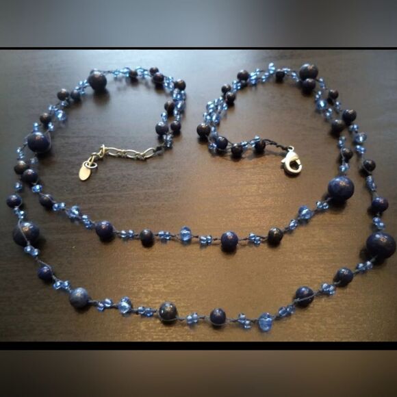 STUNNING VINTAGE ESTATE SIGNED GUARDIAN BLUE GLASS BEADED 19" NECKLACE - Picture 1 of 2